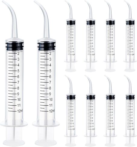 10 Pcs Plastic Syringes with Curved Tip, 12cc Disposable Dental Irrigation Syringe, 12ml Mouthwash Cleaner Syringes for Oral Care Pet Feeding Liquid Measurement in Kuwait