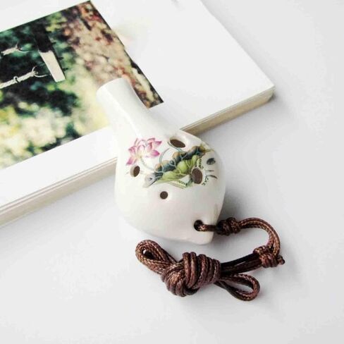 6 Hole Alto C Flower Ocarina, Hand-Painted Ceramic Ocarina, Portable Mini Folk Wind Instrument, Classic Flower Shaped Musical Gift(Golden Lotus Flower) in Kuwait