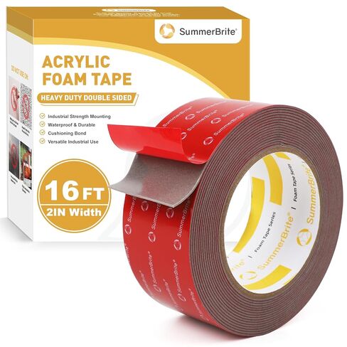 Summerbrite Heavy Duty Double Sided Foam Tape, 1/2 Inch x 34 Ft (1 Roll), 0.05 Inch Thick Industrial Grade Waterproof Mounting Tape for Automotive, LED Strip Lights, Home Office Decor, Strong Bond in Kuwait