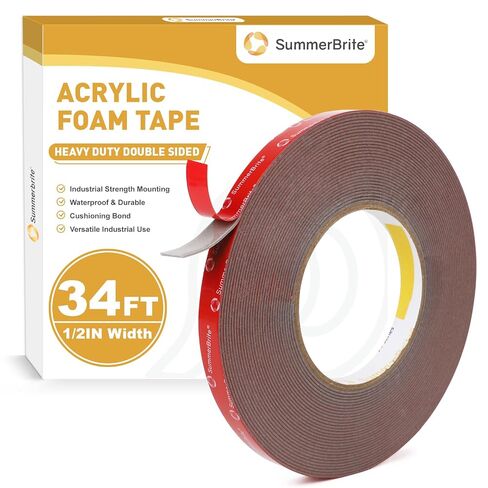 Summerbrite Heavy Duty Double Sided Foam Tape, 1/2 Inch x 34 Ft (1 Roll), 0.05 Inch Thick Industrial Grade Waterproof Mounting Tape for Automotive, LED Strip Lights, Home Office Decor, Strong Bond in Saudi Arabia