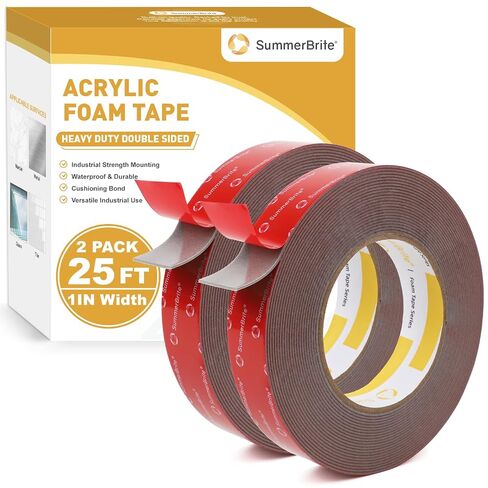 Summerbrite Heavy Duty Double Sided Foam Tape, 1/2 Inch x 34 Ft (1 Roll), 0.05 Inch Thick Industrial Grade Waterproof Mounting Tape for Automotive, LED Strip Lights, Home Office Decor, Strong Bond in Saudi Arabia