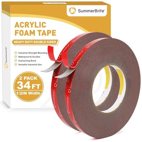 Summerbrite Heavy Duty Double Sided Foam Tape, 1/2 Inch x 34 Ft (1 Roll), 0.05 Inch Thick Industrial Grade Waterproof Mounting Tape for Automotive, LED Strip Lights, Home Office Decor, Strong Bond in Saudi Arabia
