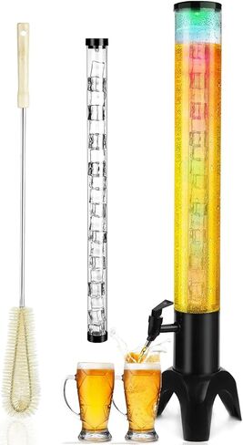 2pcs Beer Dispenser, 100oz/3.2 qt Mimosa Tower Dispenser with Ice Tube and LED Light for Margarita, Liquor, Beverage - Tabletop Drink Tower Dispensers for Parties in Kuwait