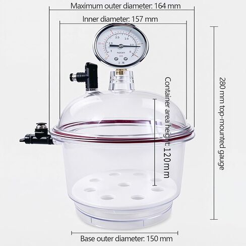 Pc Vacuum Desiccator, 150/250mm Transparent Vacuum Drying Container, with Double Vacuum Valve, Pressure Gauge and Reliable Silicone Seal, Thickened Material, Enhanced 150mm in Kuwait