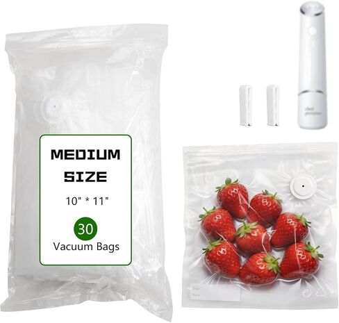 30-Pack Small Vacuum Sealer Bags & 2 Bonus Sealing Clips, Compatible with Chef Preserve – BPA-Free (8 x 10 in) Reusable Food Storage Bags for Freezer, Microwave, Sous Vide – Leak-Proof in Kuwait