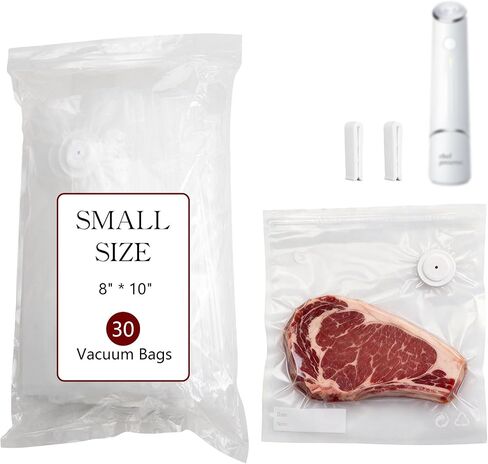 30-Pack Small Vacuum Sealer Bags & 2 Bonus Sealing Clips, Compatible with Chef Preserve – BPA-Free (8 x 10 in) Reusable Food Storage Bags for Freezer, Microwave, Sous Vide – Leak-Proof in Kuwait