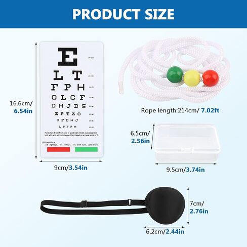7 ft Vision Convergence Beads Training Kit with Eye Patch & Snellen Eye Chart, Vision Therap-y Convergence Insufficiency Tool for Eye' Focus Exercise and Agility(Multi) in Kuwait