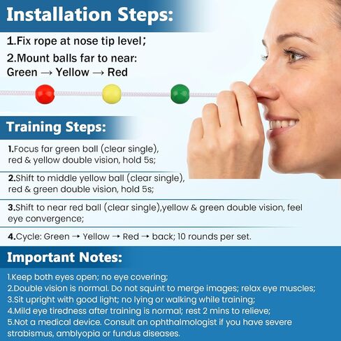 7 ft Vision Convergence Beads Training Kit with Eye Patch & Snellen Eye Chart, Vision Therap-y Convergence Insufficiency Tool for Eye' Focus Exercise and Agility(Multi) in Kuwait