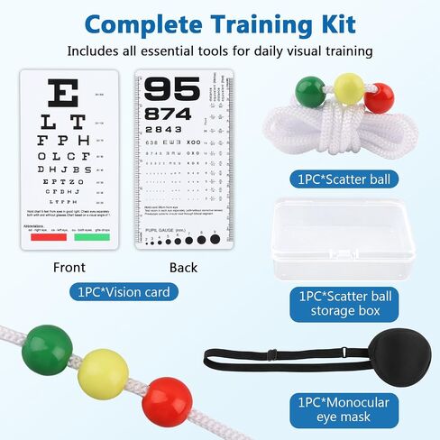 7 ft Vision Convergence Beads Training Kit with Eye Patch & Snellen Eye Chart, Vision Therap-y Convergence Insufficiency Tool for Eye' Focus Exercise and Agility(Multi) in Kuwait