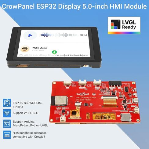 ESP32 Display 800×480, 5 Inch HMI Basic ESP32 RGB TFT LCD Touch Screen with Acrylic Case, 32-Bit LX6 Dual-Core Processor, Up to 240MHz, Compatible with Arduino, LVGL, PlatformIO, MicroPython in Kuwait