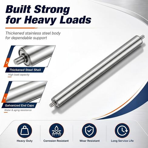 Conveyor Roller 16 inch Length 1.5 inch Diameter Galvanized Steel Rollers Gravity Transmission Replacement Part for Warehouses Assembly Lines Woodworking Tables Boats & Docks (16" x 1.5") in Kuwait