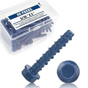 Therwen 40 Pack 5/16 x 2 Inch Concrete Screw Anchors, Hex Washer Head, Galvanized Large Diameter Heavy Duty Plated Concrete Anchors, Brick and Block, Blue (Blue) in Kuwait
