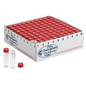 قارورة Chemglass CG-4912-05 Series CG-4912 مع غطاء أحمر لتخفيف الضغط، 24-414 خيط، 28 مم، ارتفاع 57 مم، سعة 20 مل (عبوة من 100) in Kuwait