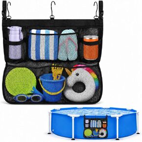 Above Ground Pool Float Storage, Hanging Mesh Pool Bag Organizer with 5 Pockets, Quick-Drain Pool Storage Net for Floats, Rafts, Inflatables, Water Toys & Beach Balls, 24 x 21 Inch in Kuwait