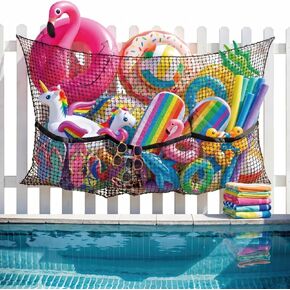 Extra Large Pool Float Storage Net, Swimming Pool Hanging Organizer Mesh Holder Elastic Poolside Fence Net with Small Mesh Bag for Inflatable Ball Float Ring in Kuwait