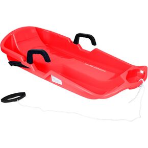 Slippery Racer Downhill Thunder Flexible Plastic Toboggan Snow Sled with Built in Brake System, Pull Rope, and Handle Grips, Red in Kuwait