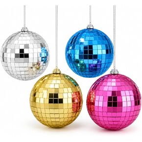 Youdepot Disco Ball 4-Pack 4" – Hanging Disco Ball Christmas Decor with String – Reflective Disco Christmas Décor for Indoor & Outdoor Use – Perfect Christmas Disco Decorations for Holiday Parties in Saudi Arabia