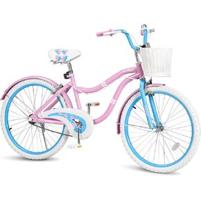 20/24 Inch Girls Bike with Basket, Kids Bike for Girls Age 6-14, Lightweight Kids Bicycle, Girl Bikes with Front and Rear Brakes, Adjustable Seat, Kickstand, Multiple Colors in Kuwait