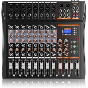 GP120 12 Channel Audio Mixer, USB Audio Interface Soundboard for Streaming with 24-bit DSP, Bluetooth 5.0, 48V Phantom Power, Mixer Board for Podcast Equipment, Studio Equipment, Streaming Mixer in Saudi Arabia