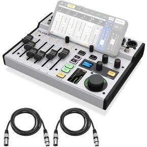 Behringer FLOW 8 8-Input Digital USB Audio Mixer with Bluetooth, Bundle with 2x H&A XLR M to F Professional Microphone Cable - 10' in Kuwait
