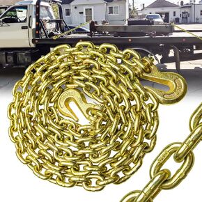 سلسلة ربط النقل G80 5/16 بوصة × 20 قدم | سلسلة سحب مع خطافات إمساك Clevis | حمل عمل آمن يصل إلى 4,900 رطل | سلسلة شديدة التحمل لنقل القطر (5/16 بوصة × 20 قدمًا (زنك أصفر)) in Kuwait