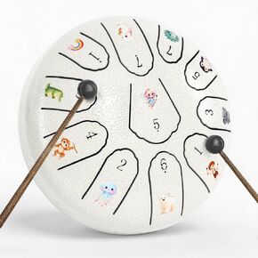 Steel Drum 6-Inch 11-Note, Rain Drum for Outside Garden, C Major Kids Steel Tongue Drum with DIY Cartoon Stickers, Meditation Drum Soothing Instrument for Musical Exploration & Relaxation (White) in Kuwait