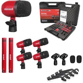 5 CORE 7 Piece Drum Microphone Set with 5 Dynamic Percussion Microphones Kick Bass, Tom/Snare and 2 Condenser Cymbals Metal Mics Complete with Thread Clip Mics Holder in Kuwait