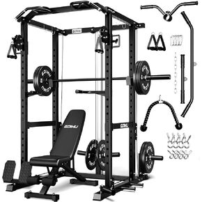RH01 Power Cage Rack, 2000LBS Squat Rack with with Cable Crossover System&LAT Pull Down System, Multi-Function Workout Cage for Home&Garage Gym in Kuwait