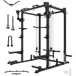 Eonfit E2 Power Cage، رف القرفصاء سعة 1500 رطل مع نظام كروس الكابل. رف طاقة متعدد الوظائف لصالة الألعاب الرياضية المنزلية. رف القرفصاء الكل في واحد مع المزيد من ملحقات التدريب in Kuwait
