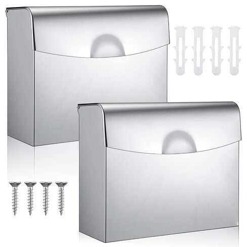 2-Pack Sanitary Napkin Disposal Bin, Stainless Steel Wall-Mounted Tampon Receptacle with Flip Lid - Odor-Free Feminine Hygiene Container for Bathroom & Restroom (Silver) in Kuwait