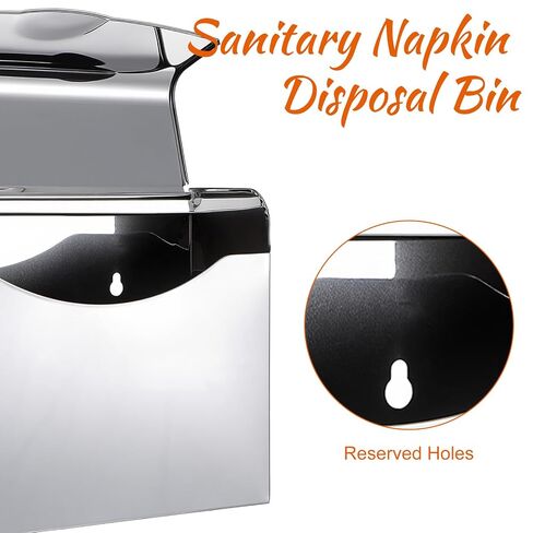 2-Pack Sanitary Napkin Disposal Bin, Stainless Steel Wall-Mounted Tampon Receptacle with Flip Lid - Odor-Free Feminine Hygiene Container for Bathroom & Restroom (Silver) in Kuwait