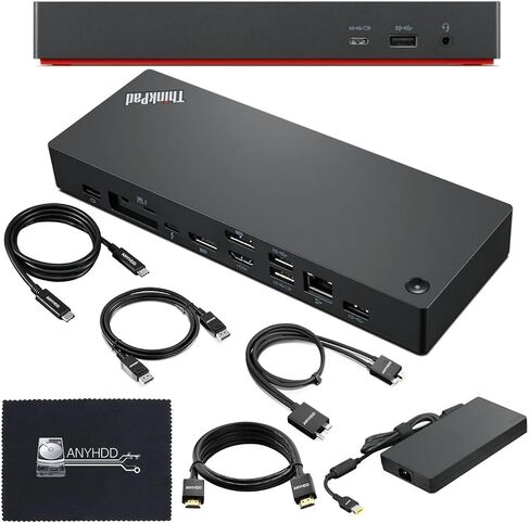 40B00135US Docking Station Thunderbolt 4 Dock - محطات إرساء الكمبيوتر المحمول العالمي مع محول طاقة 135W + كابل HDMI + كبل DisplayPort + Choundbolt Cable + Microfiber Cloth - READED in Kuwait