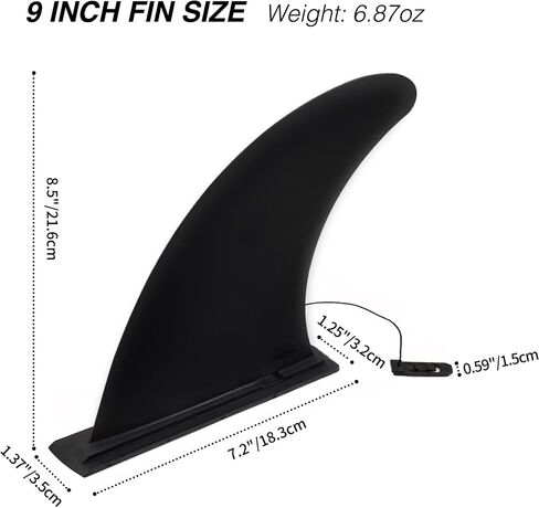 UPWELL SUP Center Fin & 2 Side Fins with No-Tool Fin Screw, Fiberglass Reinforced 9 & 4.5 inch SUP Replacement Fins for Surfboard, Stand-up Paddle Board, Longboard Set of 3 Black in Saudi Arabia