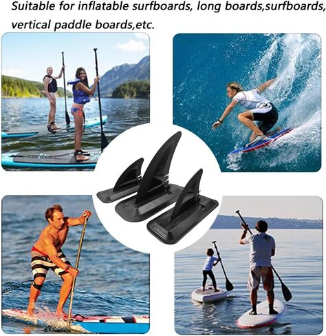LOOEEL 3PCS Surfing Fins, Inflatable Paddle Board Fins, 1 PCS 7-inch and 1 Pairs 4-inch Center Fin with Base,Detachable Fin Dock Tail Fin for Long Board Paddle Board Surfboard Surfing Kayak Fin-Black in Saudi Arabia