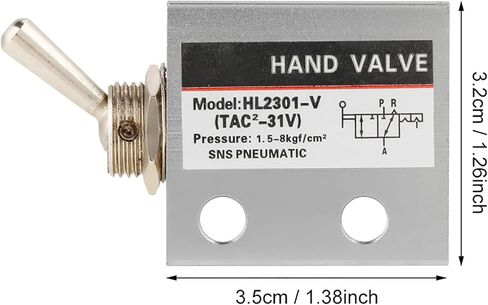 Fafeicy HL2301 صمام ميكانيكي هوائي بمفتاح تبديل يدوي، 3 أوضاع ومنفذين للتحكم في الهواء مع مقبض معدني لإعداد أتمتة المصنع in Kuwait