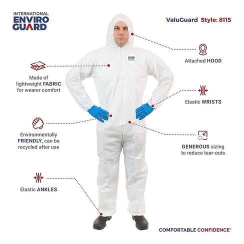ValuGuard MP Light Duty Disposable White Coverall Economical Protective Clothing for Non Hazardous Paint and Dust with Attached Hood, Elastic Wrist & Ankle (XL, Case of 25) in Kuwait