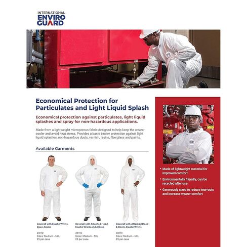 ValuGuard MP Light Duty Disposable White Coverall Economical Protective Clothing for Non Hazardous Paint and Dust with Attached Hood, Elastic Wrist & Ankle (XL, Case of 25) in Kuwait