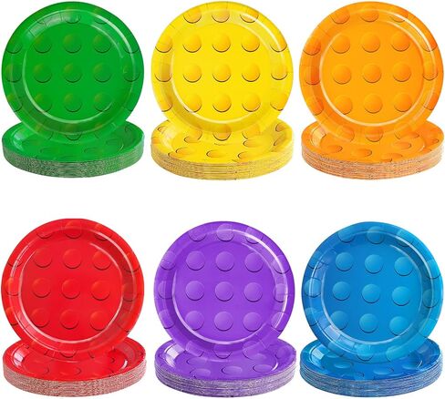 72Pcs Building Block Paper Plates, Colorful Building Bricks Themed Party Supplies 7" Building Block Disposable Plates for Birthday Baby Shower Party Decorations in Kuwait