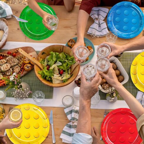72Pcs Building Block Paper Plates, Colorful Building Bricks Themed Party Supplies 7" Building Block Disposable Plates for Birthday Baby Shower Party Decorations in Kuwait
