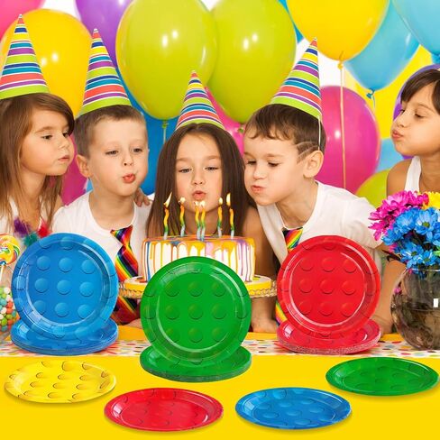 72Pcs Building Block Paper Plates, Colorful Building Bricks Themed Party Supplies 7" Building Block Disposable Plates for Birthday Baby Shower Party Decorations in Kuwait