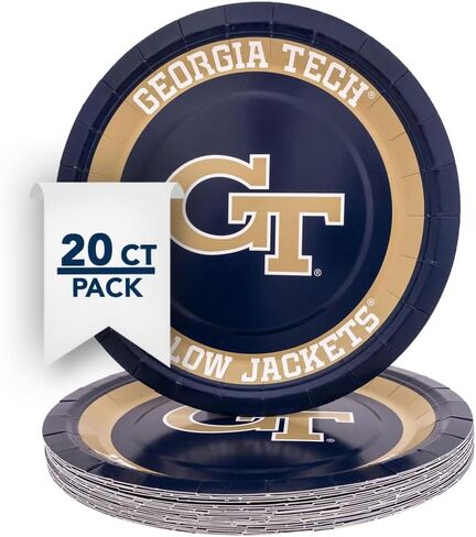أطباق ورقية من Desert Cactus Georgia Tech، GT Yellow Jackets عدد 20 لوحة مستديرة مقاس 9 بوصة للبوابات الخلفية والحفلات والتخرج والمناسبات (التصميم أ) in Kuwait