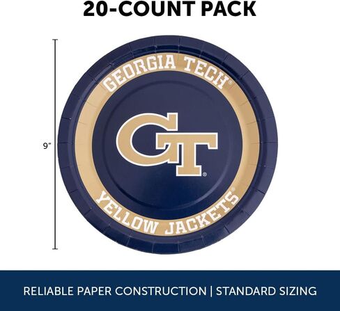 أطباق ورقية من Desert Cactus Georgia Tech، GT Yellow Jackets عدد 20 لوحة مستديرة مقاس 9 بوصة للبوابات الخلفية والحفلات والتخرج والمناسبات (التصميم أ) in Kuwait