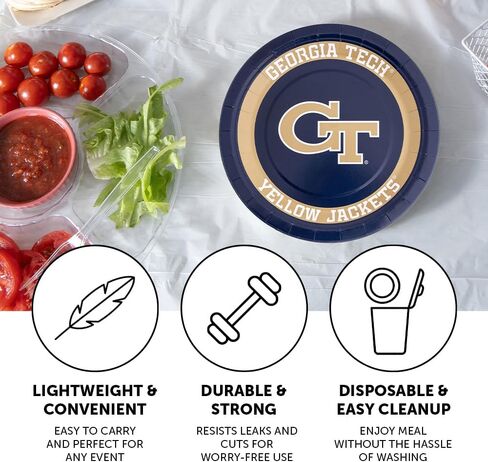 أطباق ورقية من Desert Cactus Georgia Tech، GT Yellow Jackets عدد 20 لوحة مستديرة مقاس 9 بوصة للبوابات الخلفية والحفلات والتخرج والمناسبات (التصميم أ) in Kuwait