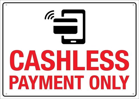 Cashless Payment Only Warning Sign 12×8 | Red & Black Print, Contactless Payment in Kuwait