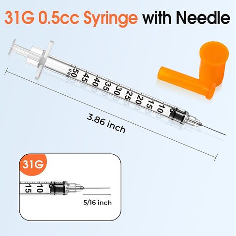 0.5ml 31G 5/16inch Syringe, Individually Wrapped, Pack of 100 in Kuwait