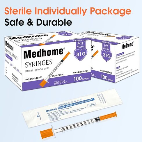 0.5ml 31G 5/16inch Syringe, Individually Wrapped, Pack of 100 in Kuwait
