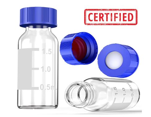 OMICRON® Certified HPLC Vials & Closures Kit: 2mL Analytical Vial, USP Type I Borosilicate Glass, 9mm Short Thread Screw Cap, Low-Bleed Septa, MS-Tested, Autosampler Compatible (Pack of 100 X 10) in Kuwait