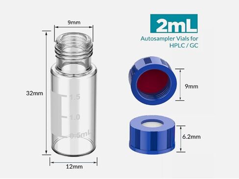 OMICRON® Certified HPLC Vials & Closures Kit: 2mL Analytical Vial, USP Type I Borosilicate Glass, 9mm Short Thread Screw Cap, Low-Bleed Septa, MS-Tested, Autosampler Compatible (Pack of 100 X 10) in Kuwait