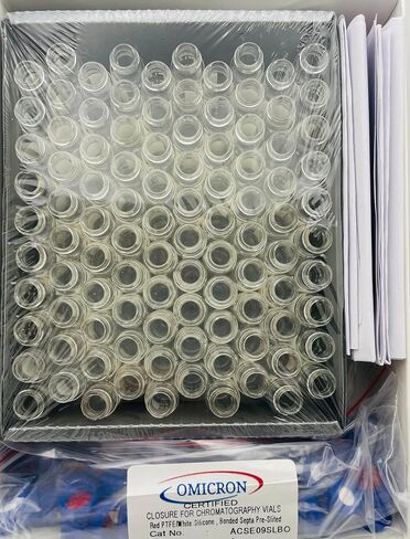 OMICRON® Certified HPLC Vials & Closures Kit: 2mL Analytical Vial, USP Type I Borosilicate Glass, 9mm Short Thread Screw Cap, Low-Bleed Septa, MS-Tested, Autosampler Compatible (Pack of 100 X 10) in Kuwait