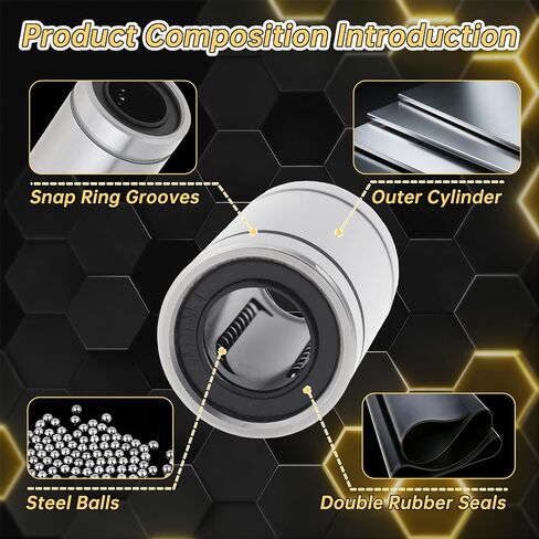 14Pcs LM8UU Linear Ball Bearings, 8mm Bore Dia, 15mm OD, 24mm Length with Double Side Rubber Seal Fit for CNC and 3D Printer Applications in Kuwait